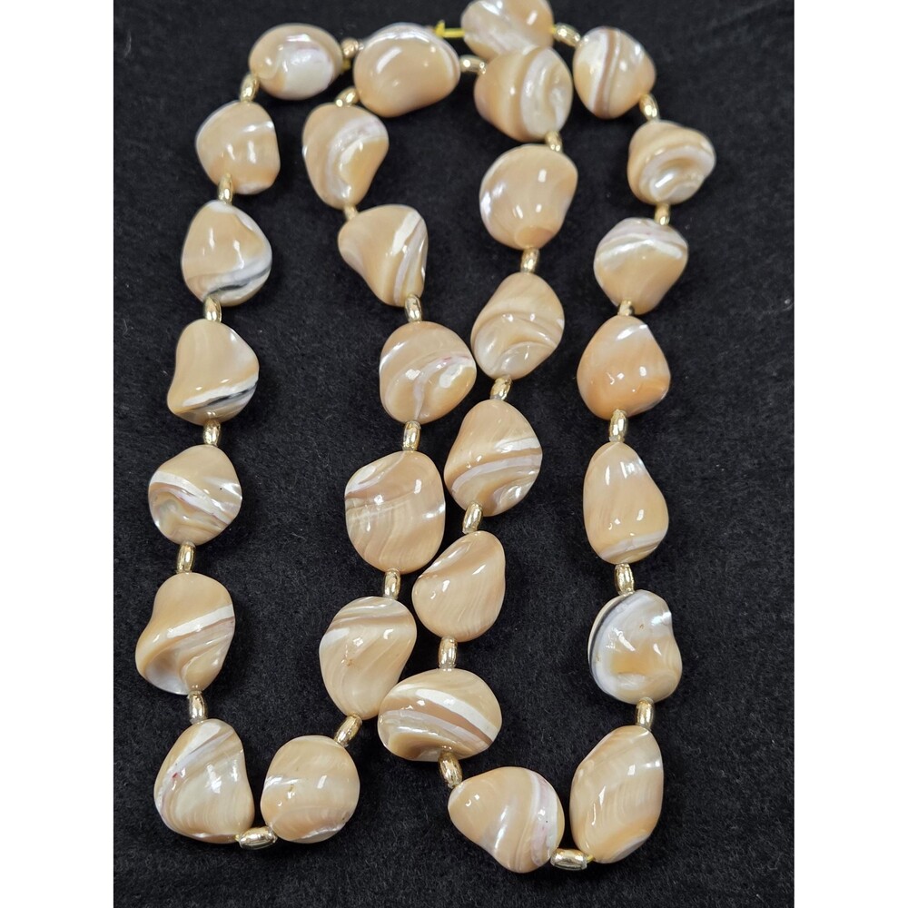 Vintage Natural Polished Shell and Stone Necklace Chunky Earth Tone Swirl Beads - Picture 5 of 6